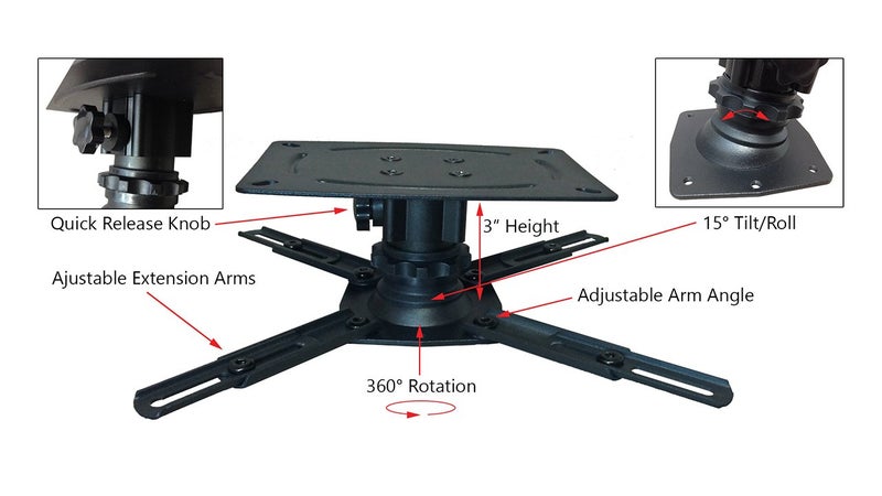 Silver Ticket Products STR-MOUNTSB Silver Ticket Products LCD/DLP Low Profile Universal Projector Mount (3" Low Profile) - Image 2
